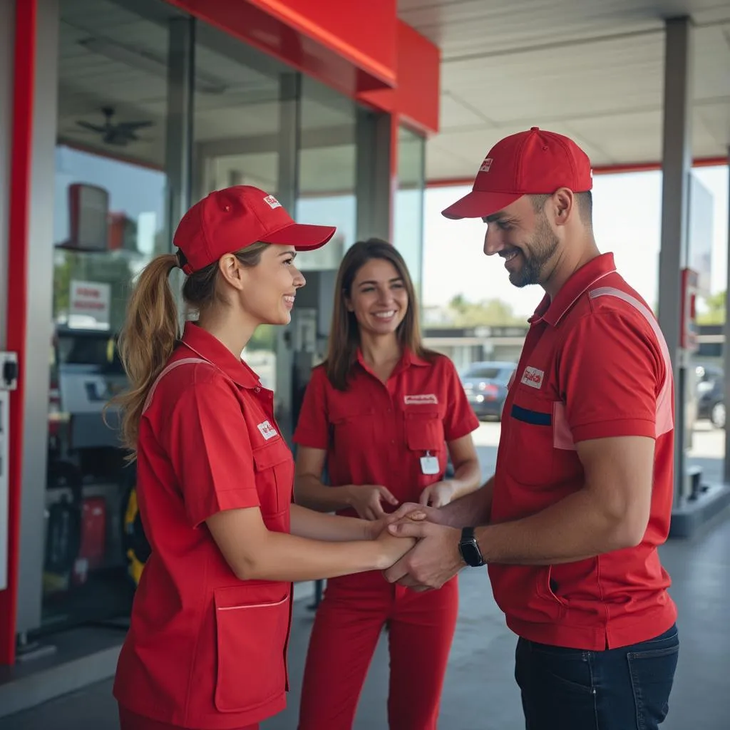 Personal de YPF atendiendo clientes